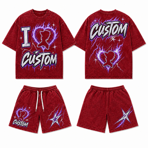 Custom Graphic T <b>Shirt</b> <b>Shorts</b> <b>Set</b> for <b>Men</b> Oversized Streetwear Tee Matching <b>Shorts</b> Casual Summer Two Piece Screen Printed Outfit - Product Image 1
