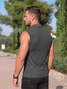 Wholesale Custom Summer Business Casual Loose Knitted Pullover Solid Color Sleeveless Breathable Daily Wear Men's Polo <b>Shirt</b> - Product Image 5