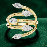 Anillo de diamantes cultivados en laboratorio con corte pera y marquesa, anillo de banda de oro lisa con diseño abierto y dividido, anillo único para novia