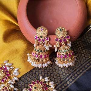 Guttapusalu Jhumki Haram Traditional Fashion Jewelry Set Alloy with Gold Plating Oxidized Polish - Product Image 2