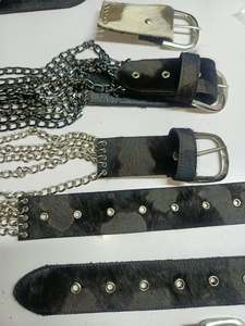 Y2K Style Cow Hide Leather <b>Belt</b> Alloy Plate Buckle <b>Chain</b> Detail Solid Color Casual Design Durable One Piece Molding Waterproof - Product Image 4