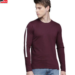 เสื้อยืดแขนยาวคอโอทรงเข้ารูปสำหรับผู้ชาย สีมารูน ดีไซน์ตัดต่อสีตัดกัน สวมใส่สบายๆ - Product Image 4
