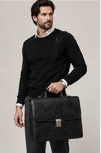 Luxury Genuine <b>Leather</b> Classic Portable Vintage Messenger Retro Office Laptop Business Casual Soft <b>Bag</b> <b>Men</b> Travel Use Full Grain - Product Image 4