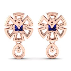 Boucles d'oreilles pendantes REYES en argent sterling 925 de haute qualité, saphir bleu taille princesse 2 carats, bijoux délicats en moissanite - Product Image 4