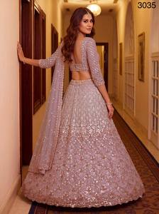 Pink Heavy Net Bridal Lehenga Choli <b>Sequins</b> Zari Embroidered Semi Stitched With Soft Net Dupatta Wedding Party Wear - Product Image 5