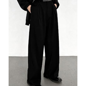 กางเกงทรงหลวมสำหรับผู้ชาย กางเกงขากว้างแบบมีจีบ ทรงหลวมสไตล์ Old Money กางเกงลำลอง - Product Image 2