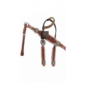 Ensemble de têtière et de collier de poitrine pour cheval en cuir marron Western, avec décorations florales et conchos métalliques, équipement d'équitation - Product Image 2