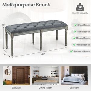Panca Vintage Francese da 47 Pollici Imbottita per Sala da Pranzo o Ingresso, Elegante Arredamento per la Tua Casa - Product Image 4
