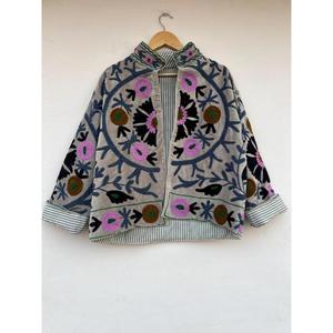 Handmade Cotton Suzani Design Autumn Winter <b>Bomber</b> <b>Jacket</b> with Embroidery - Product Image 4