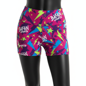 Shorty en polyester et élasthanne premium 230 GSM, imprimé étoiles multicolores, doux, extensible, logo sublimé - Product Image 6