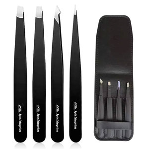 Kit de Depilación Facial y de Cejas con Pinzas de Punta Inclinada, Tijeras, Estuche de Cuero Premium, Reutilizable, de Acero Inoxidable y Ecológico - Product Image 1