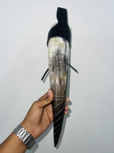 Polished Eco-Friendly <b>Cow</b> Horn Viking Signal Horn Natural Shape Sun Design Animal Mascot for Festivals Events Customizable Size - Product Image 1