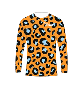 T-shirt de pêche à séchage rapide à manches longues imprimé léopard orange, sublimation athlétique pour l'entraînement - Product Image 3