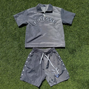 ชุดวอร์มสีม่วง Finesse สำหรับทุกเพศ เสื้อซิปครึ่งตัว กางเกงขาสั้น สตรีทแวร์ ฤดูร้อน น้ำหนักเบา โพลีเอสเตอร์ แห้งเร็ว - Product Image 3