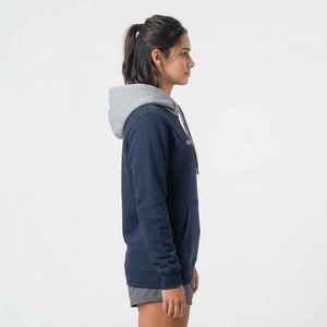 <b>Women's</b> <b>Navy</b> Blue Hooded Sweatshirt With White Print Front Pockets Regular Fit Fleece Cotton Autumn Wear - Product Image 4
