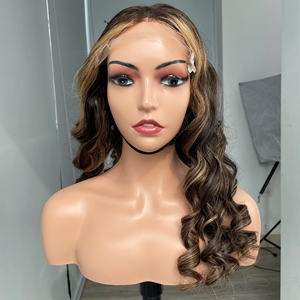 Piano Mixing Brown <b>Color</b> Human <b>Hair</b> Wig Bouncy Curly High Quality Beautiful Human <b>Hair</b> Vietnamese Raw Swiss Lace Middle Part - Product Image 4