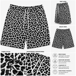 Shorts de bain décontractés pour hommes grande taille à imprimé léopard, taille mi-haute avec cordon de serrage, 100 % polyester - Product Image 2