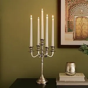 Silver Metal <b>Candelabra</b> With Five Taper Candle Holders Elegant Home Decoration Stand For Table Centerpiece - Product Image 1