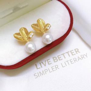 Pendientes de Perlas de Agua Dulce de 7-8 mm Estilo Palacio, Plata de Ley S925, Diseño de Hoja, Estilo Nuevo - Product Image 2