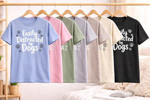 Custom Dog Lover T Shirt Easily Distracted by Dogs Graphic Tee Unisex Cotton Casual Short Sleeve OEM Wholesale - Product Image 4