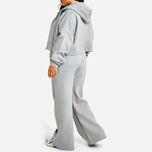 Custom Women's Winter Solid Hooded Cargo Tracksuit <b>Set</b> High Neck Crop Top and <b>Joggers</b> 2 Piece <b>Matching</b> Pockets Casual Outfit - Product Image 1