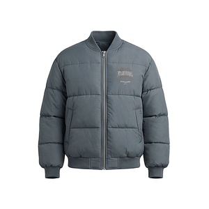 Your2aone Bomber Jacket Gray Full Sleeve Winter Windproof Polyester Filling Stand Collar Zipper Closure - Product Image 1