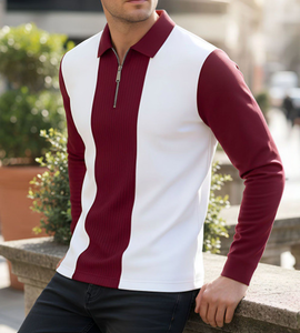 Camisa Polo de Manga Larga para Hombre, con Bloques de Color, Logotipo de Marca Personalizado, 50% Algodón/50% Poliéster, 220 GSM, Venta al Por Mayor Directa de Fábrica - Product Image 4