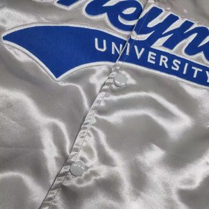 Hot Selling Men's University Varsity <b>Jacket</b> Men's <b>Silver</b> Blue Embroidered Letterman Bomber Zipper Front Preppy Style Autumn Wear - Product Image 5