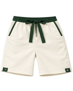 Customized Men White Sleeveless Tank Top And Shorts Set Casual Summer Cotton Outfit Dark <b>Green</b> Trim Drawstring Two Piece Set - Product Image 4