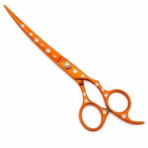 Ciseaux de coiffure professionnels orange en acier inoxydable, lames affûtées, pour droitiers, manche long, motif empreinte de patte - Product Image 5