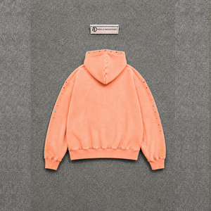 เสื้อฮู้ดดี้ผู้ชายสไตล์วินเทจสีพีช แต่งกระดุม ตกแต่งรอยขาด ทรงโอเวอร์ไซส์ ผ้าหนา สตรีทแวร์ ลุคกรันจ์ สวมใส่สบาย - Product Image 6