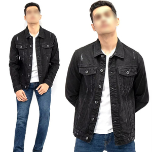 Men's <b>Black</b> Denim <b>Jacket</b> Regular Fit Crew Neck Single Breasted Washed Cotton Casual Winter Breathable Front Tanned - Product Image 4