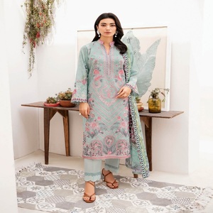 Collection MASHAAL-11, robe de fête pakistanaise moderne ethnique à broderies lourdes en pur coton, 3 pièces, pour femmes, festivals, mariages - Product Image 5