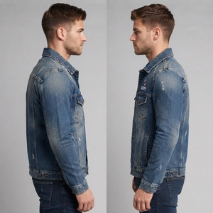 Classic <b>Men</b> <b>Denim</b> <b>Jacket</b> Casual Trucker <b>Jacket</b> with Washed <b>Denim</b> Finish Button Closure and Functional Front Pocket Design - Product Image 4
