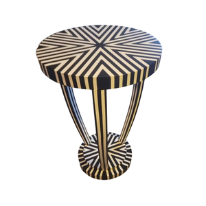 Taburete Lateral Artesanal con Incrustaciones de Hueso a Rayas Blancas y Negras, Patrón Óptico Geométrico, Taburete Decorativo de Lujo, Artesanía India, Venta al por Mayor - Product Image 6