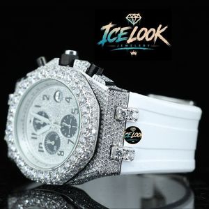 Reloj Cronógrafo de Cuarzo de Acero Inoxidable con Esfera de Cristal de Zafiro, Correa Blanca, Bisel con Diamantes, Analógico, de Lujo y Alta Calidad - Product Image 2