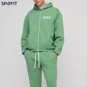 SPOFIT for Hooded <b>Zipper</b> <b>Sweatshirt</b> Set Unisex Oversized Casual Solid Color FRENCH TERRY Windproof Pocket Breathable Autumn - Product Image 3