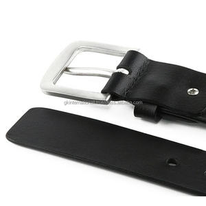 Ceinture décontractée en cuir de vachette véritable de qualité supérieure noire pour hommes avec ceinture de robe à boucle en laiton modifiable en argent mat pour unisexe - Product Image 1