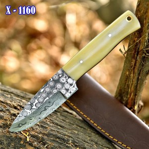 Cuchillo de Caza y Camping de Acero de Damasco con Hoja Fija, Punta Caída, Mango de Hueso, Borde Recto, Personalizable ODM, Garantía de 3 Años - Product Image 5