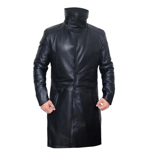 Plus Size Men's <b>Black</b> Leather Trench <b>Coat</b> Long Overcoat <b>With</b> <b>Fur</b> <b>Collar</b> Single Breasted Winter Jacket - Product Image 5