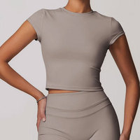 Camiseta Deportiva Corta sin Espalda para Mujer con Logotipo Personalizado, de Compresión, Nailon/Spandex, Alta Elasticidad, para Gimnasio y Ejercicio