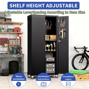 Armadio Metallico Nero da 71 Pollici per Garage con Ruote, Soluzione Multiuso per Organizzazione Attrezzi in Casa, Ufficio e Scuola - Product Image 3