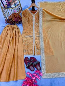 Salwar Kameez LAMOUNT Amarillo Mostaza Bordado en Seda y Algodón con Dupatta, Traje Tradicional Pakistaní para Fiestas, de Secado Rápido - Product Image 3