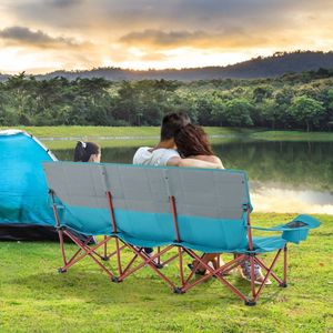Three-Person Folding <b>Camping</b> Chair with Cotton Padding and <b>Storage</b> Bag Featuring 2 Cup Holders - Product Image 3