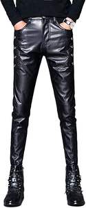 Pantalon de motard en cuir de vache véritable pour homme, coupe slim, style streetwear, club, moto, couleurs mélangées, élégant - Product Image 2