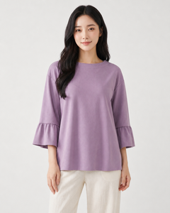 เสื้อผู้หญิงสีม่วงปักลายดอกไม้ แขนสามส่วน คอวี ทรงหลวม สไตล์ลำลอง มุสลิมะฮ์ ไซส์ใหญ่ สำหรับฤดูร้อน คุณภาพสูง ขายส่ง - Product Image 4