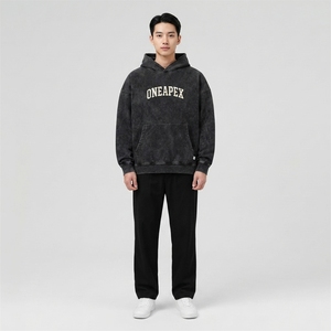 Sweat à capuche épais noir délavé pour homme, coupe oversize, style streetwear, en molleton, personnalisable, mode décontractée - Product Image 4