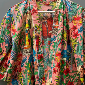 Bata Kimono de Algodón Estampada para Festival, Kaftán Artístico, Ropa de Estar por Casa - Product Image 1