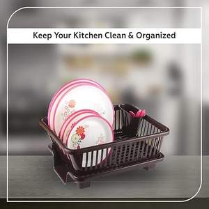 Égouttoir à vaisselle en plastique durable avec plateau de séchage (45 x 32 x 18 cm, Marron) - Product Image 2