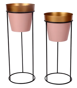 Support de plantes géométrique en métal doré avec pots, lot de 2, cage cylindrique haute, support de plante sur pied pour la décoration du salon et du balcon - Product Image 2